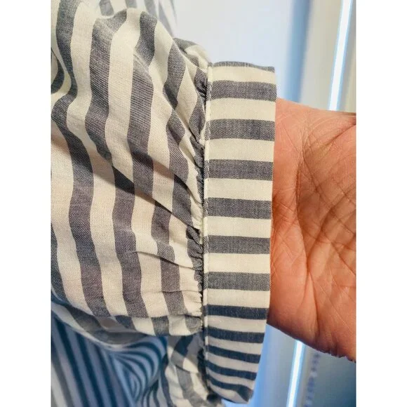 Mustard Seed Blue & White Striped Oversized Blouse With Ruched Sleeves small - Picture 6 of 11